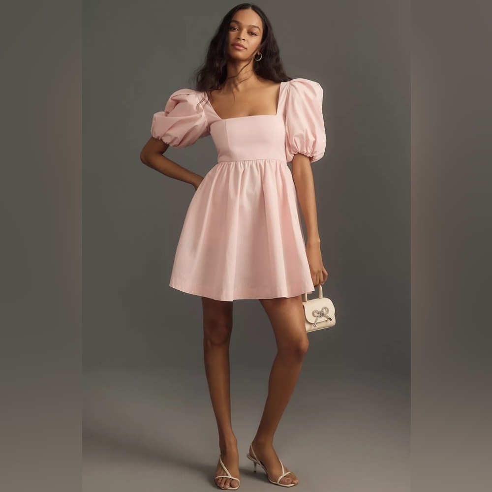 Anthropologie Maeve Puff-Sleeve Square-Neck Mini Dress
